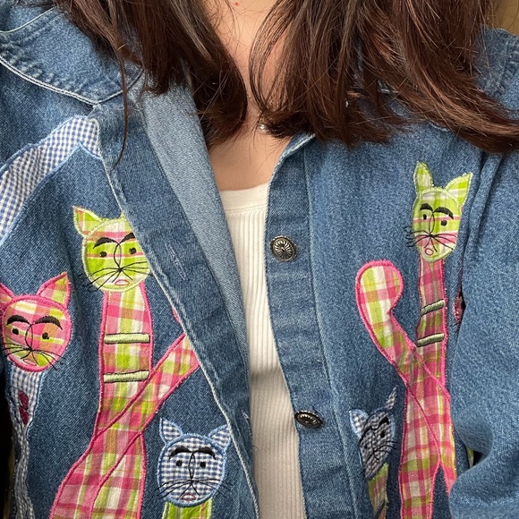 Vtg cat denim jacket - Picture 2 of 3